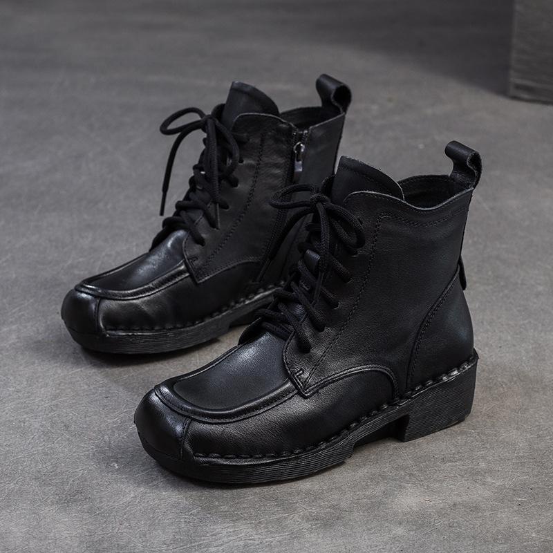 Johnature Универсальные короткие ботинки в стиле ретро с круглым носком и боковой молнией, простые женские туфли на толстом каблуке для поездок на работу