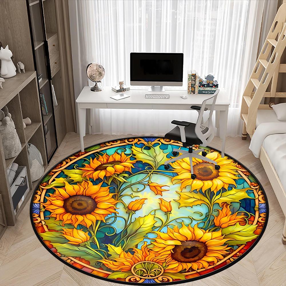 1pc Sunflower Stained Glass Chair Carpet for Office Non-Slip, Machine Washable Rug for Office - Holiday DecorMachine Made yy251029010