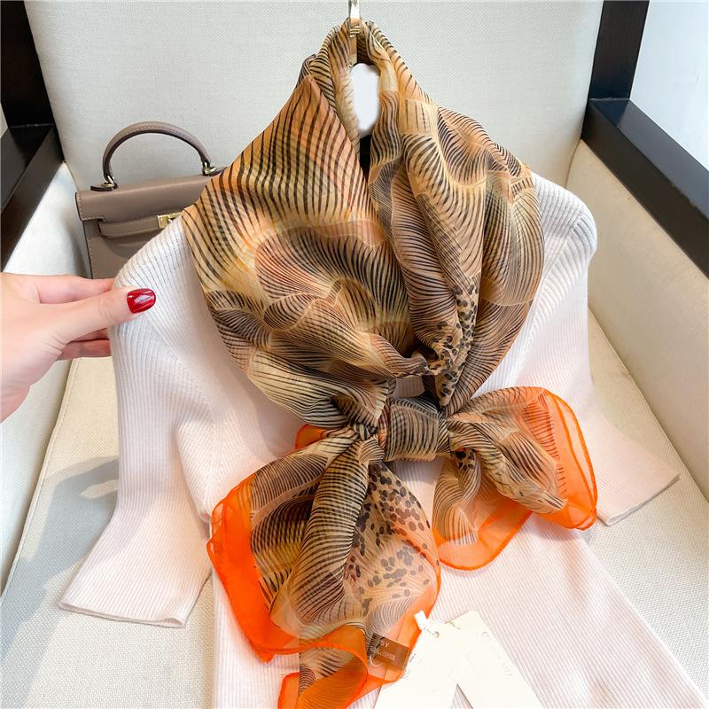 Large Shawl Commuter Sunscreen Light Luxury Silk Scarf Soft Yarn Scarf Women's Large Size Fashion Flower Temperament Simulation Silk