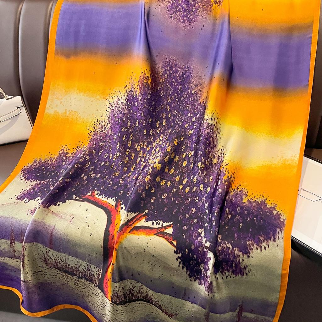 Шелковый шарф с принтом ботанических цветов, весна и лето, новый атласный шарф Li Jin, темпераментная женская шаль