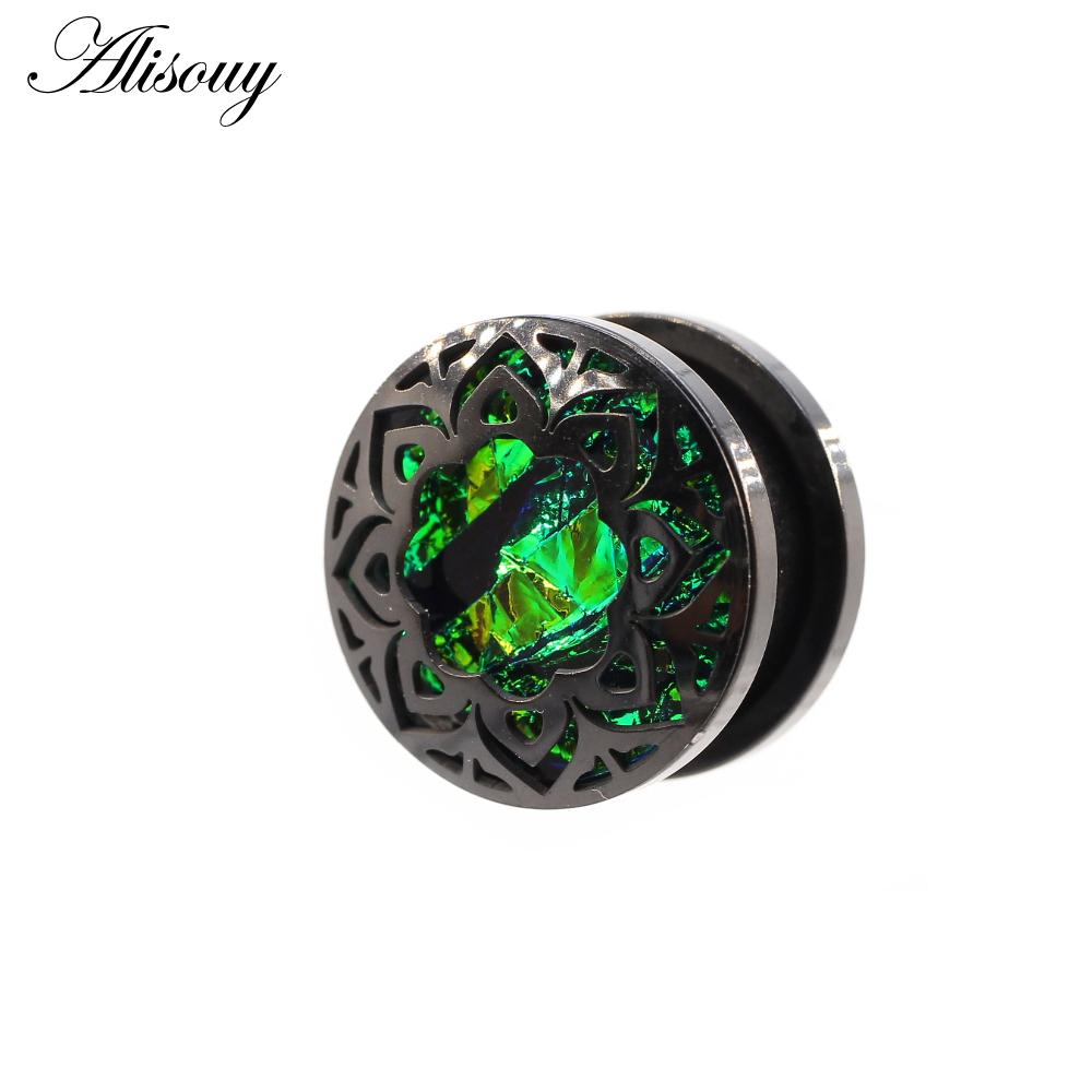 Alisouy 2 шт., ретро нержавеющая сталь, опал, полые цветы, ушные туннели, заглушки, расширитель, носилки, калибры, серьги, ювелирные изделия для пирсинга