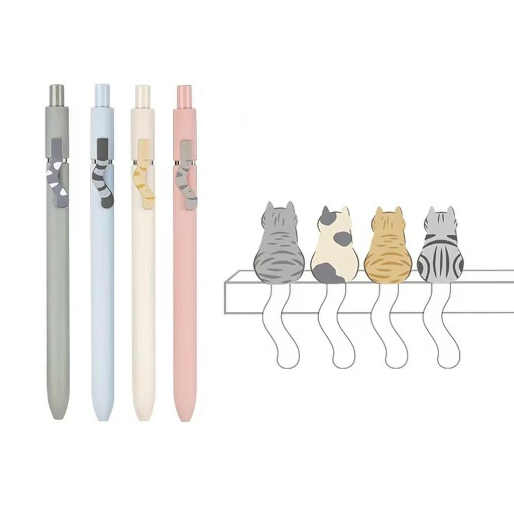 Cat Design Pens, 4 Pcs 0.5mm Quick Dry Black Ink Fine Point Smooth Writing Pens, Cute Retractable Pens for Journaling & Note Taking