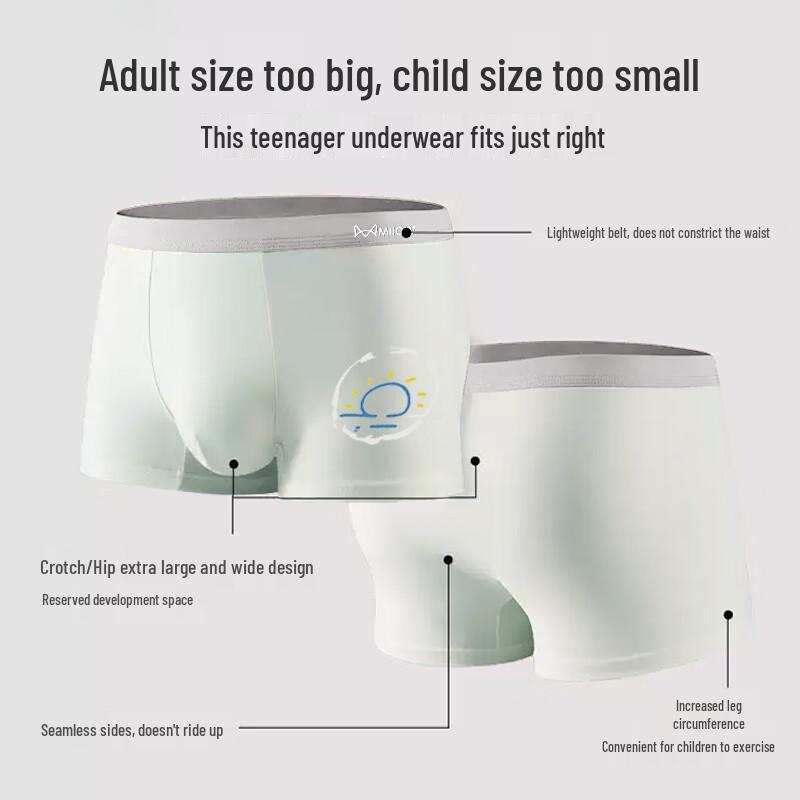 MaoRen Teen Boys' 95% Pure Cotton 7A Antibacterial Boxer Briefs (4-Pack)