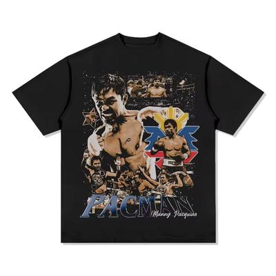 Футболка Manny Pacquiao Pacman Оверсайз с графикой бокса Хлопковая футболка Филиппинский герой бокса Мужская Женская Ретро Спортивная Уличная одежда