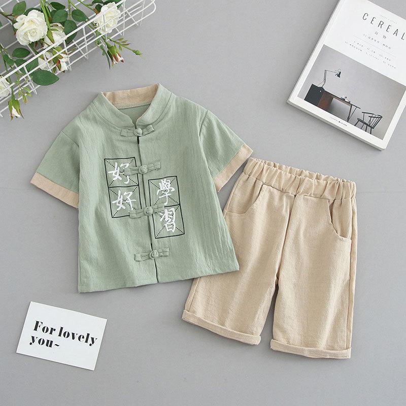 Детский костюм ханбок для мальчиков в стиле Тан, детский летний костюм в китайском стиле с короткими рукавами из хлопка и льна, детский ретро-стиль династии Мин