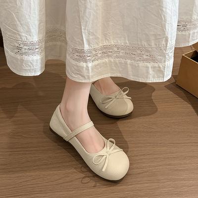 Французские ретро туфли-лодочки на плоской подошве с неглубоким вырезом, женские, новые осенние 2025, с бантом, универсальные, к юбке, туфли Мэри Джейн