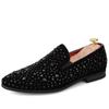 Fashion Man Loafers Shoes Genuine Leather Casual Fashion Mens Rhinestone Driving Shoes Man Flats Dress Wedding Slip-on Club Shoe