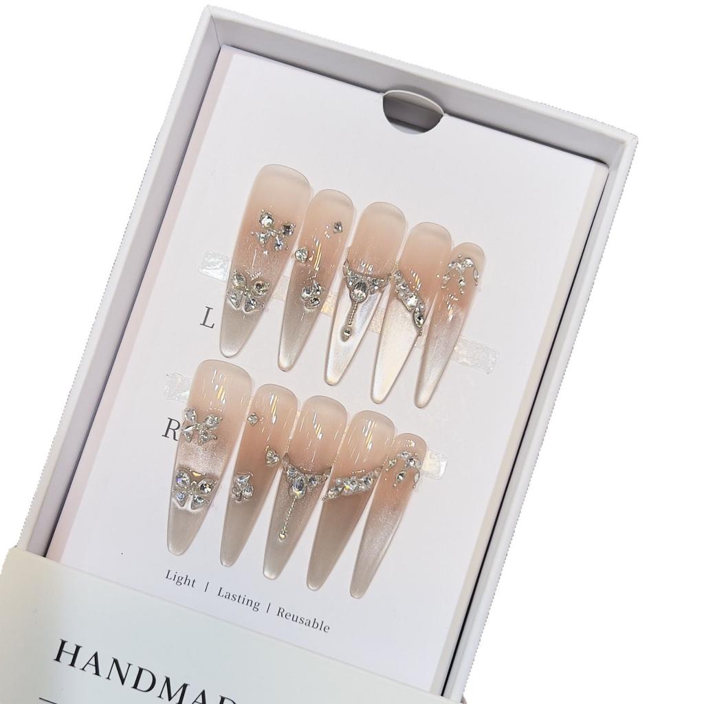 Hand-woven Armor High-end Nude Blush Dense French Cat Eye Nail Art