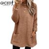 Women's Fashion Casual Solid Color Print Autumn Winter Long Sleeve O-Neck Loose Sweaters