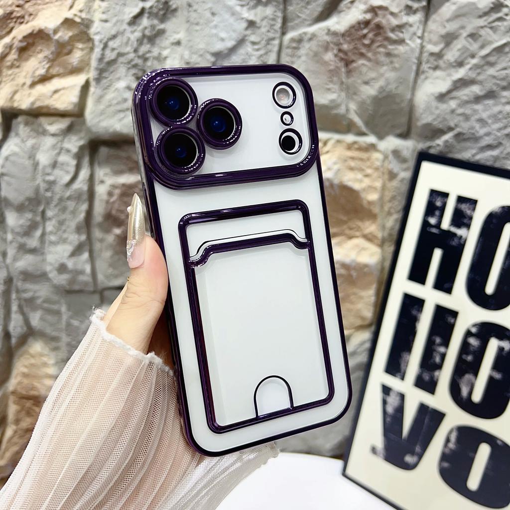 Fashion Card Holder Bag Case For iPhone 17 16 15 14 13 12 11 Pro Max 17 Air Clear Shockproof Slot Wallet Soft Plating Cover