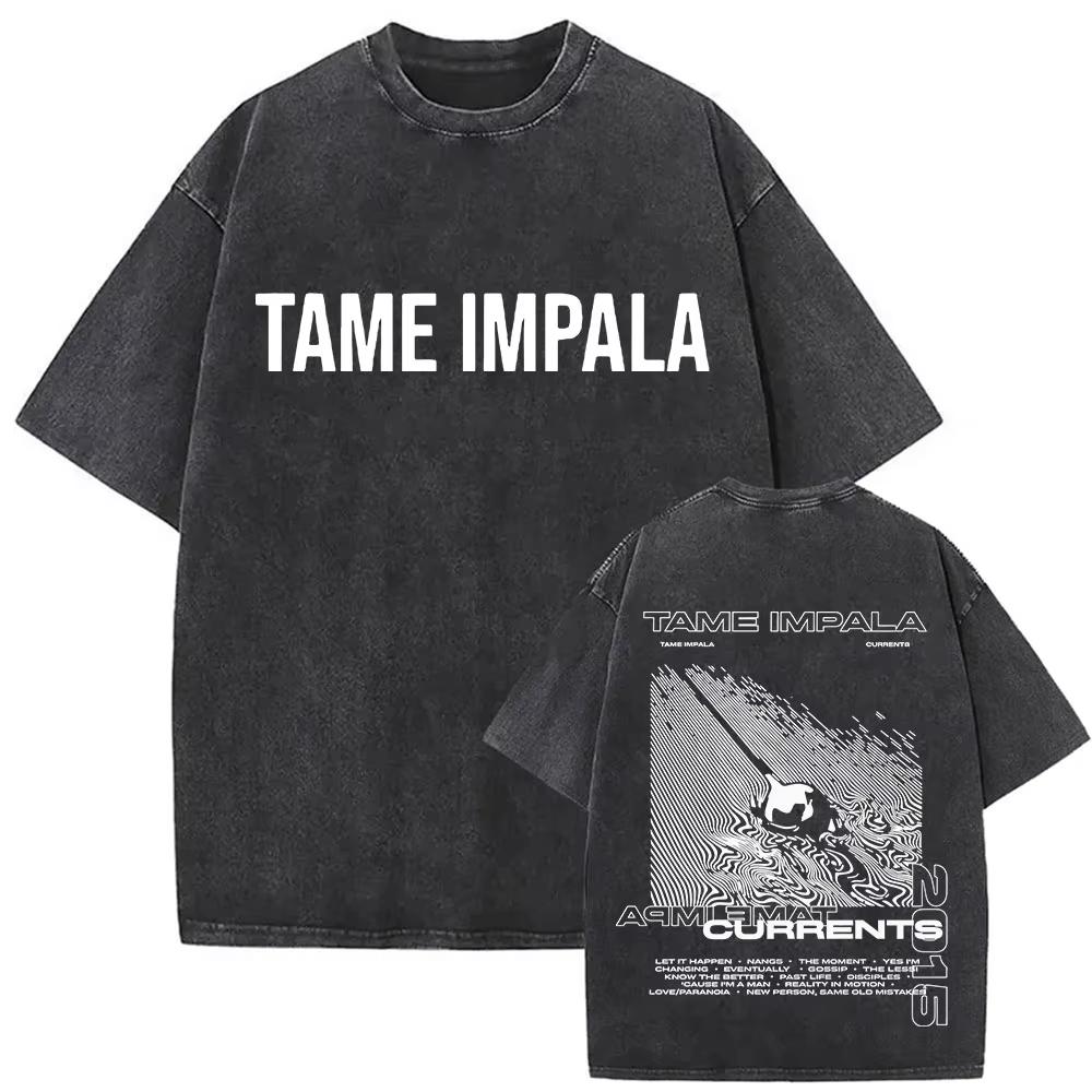 Rock Band Tame Impala Deadbeat Tour 2026 Vintage Washed T-shirt Unisex Hip Hop Gothic T Shirt Casual Oversized Short Sleeve Tees