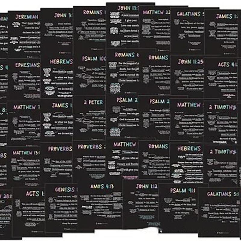 50 карточек с Писаниями. Каждую неделю года - стих из Библии с привязкой. Карточки для запоминания стихов из Библии. Христианские подарки.