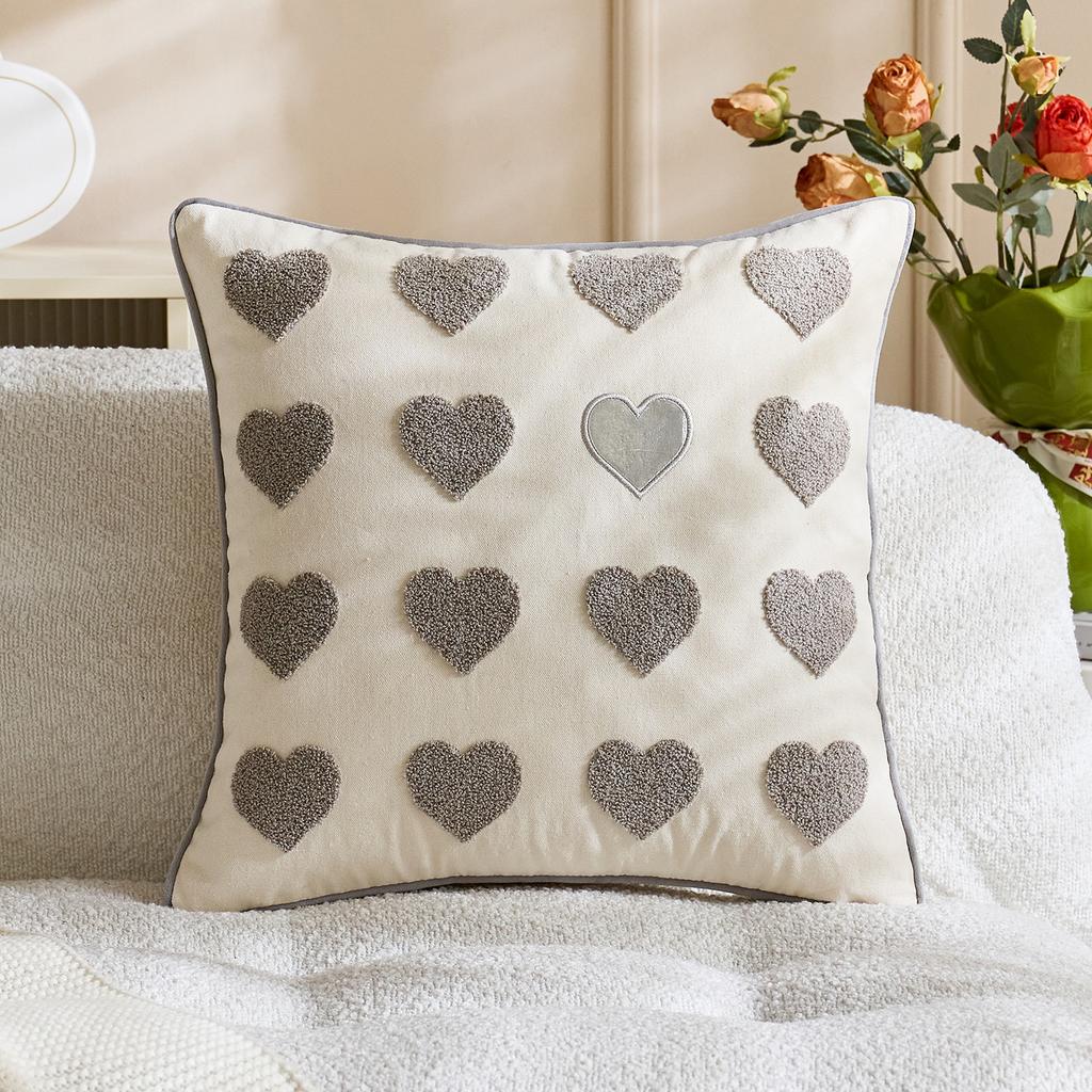Valentine's Day Pillow Cover Couple Plush Cushion Cover Heart Embroidery Love Sofa Decoration 50x50cm