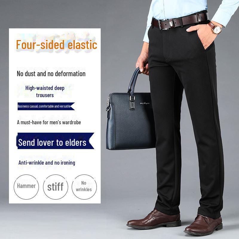 Men's Elastic Knit Straight-Leg Casual Trousers for Spring, Autumn, and Winter