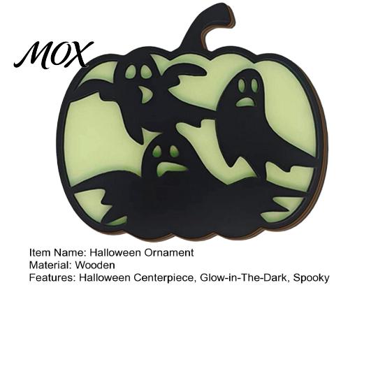 Indoor Halloween Atmosphere Lighting Glow-in-The-Dark Pumpkin, Spooky Wooden Pumpkin Ornament, Black Cats Luminous Ornament Bats Ghosts Silhouette