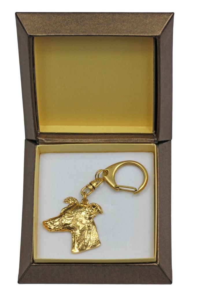 Whippet - Gilded Key Ring with Dog In Gift Box, Handbag Decoration, Luxury Accessory by Art-Dog Brand