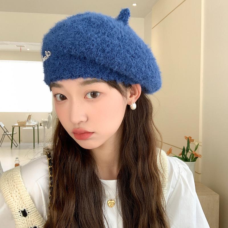 Новинка сезона, женская шапка с инкрустированными бриллиантами, вязаный шерстяной берет с алфавитом, зимняя теплая шапка-тыква Tide