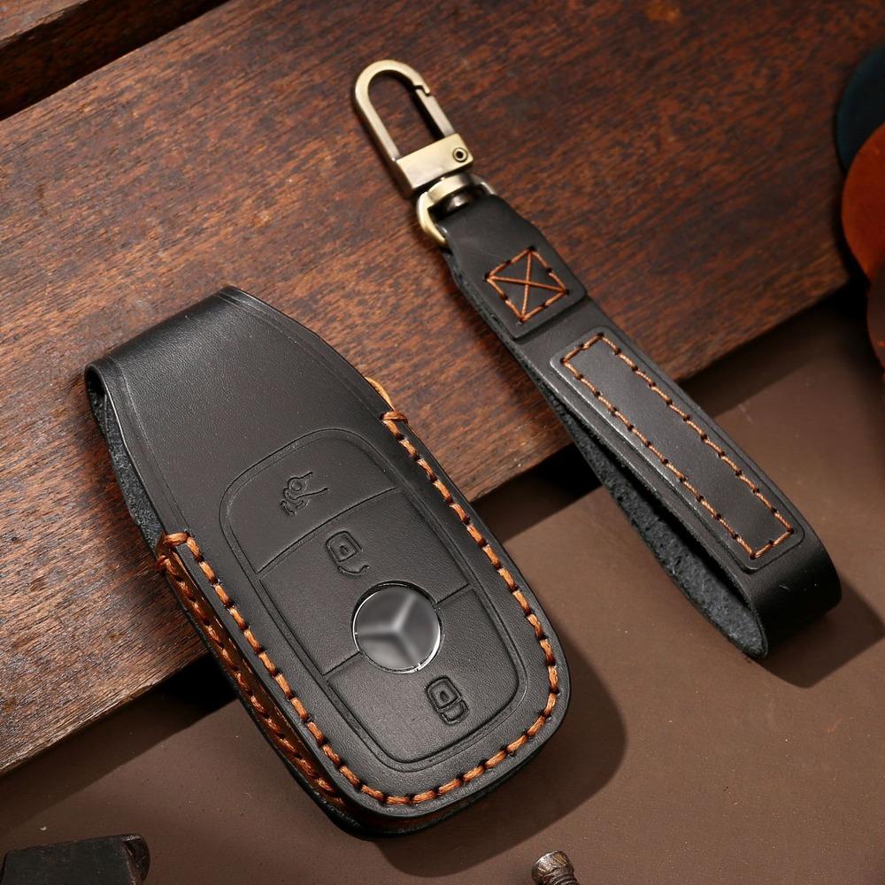 Leather Car Key Fob Case Cover Shell For Mercedes Benz A C S E GLA GLC CLS Class W205 W213 W177 W222 Remote Holder Bag Keychain