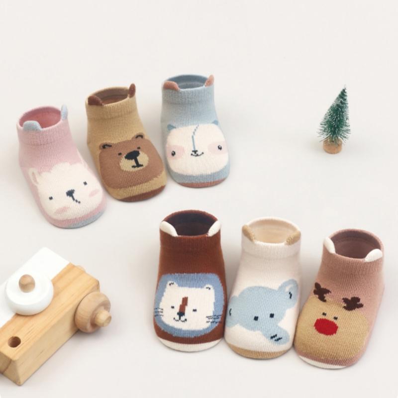 Носки для малышей, носки для девочек и мальчиков, нескользящие носки для новорожденных, для девочек и мальчиков, осень-зима, толстые, теплые, мягкие, с мультяшным принтом, детские носки