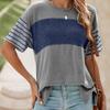 Женская футболка с круглым вырезом, коротким рукавом, футболка с цветными блоками, свободного кроя, универсальные пуловеры, для повседневной носки