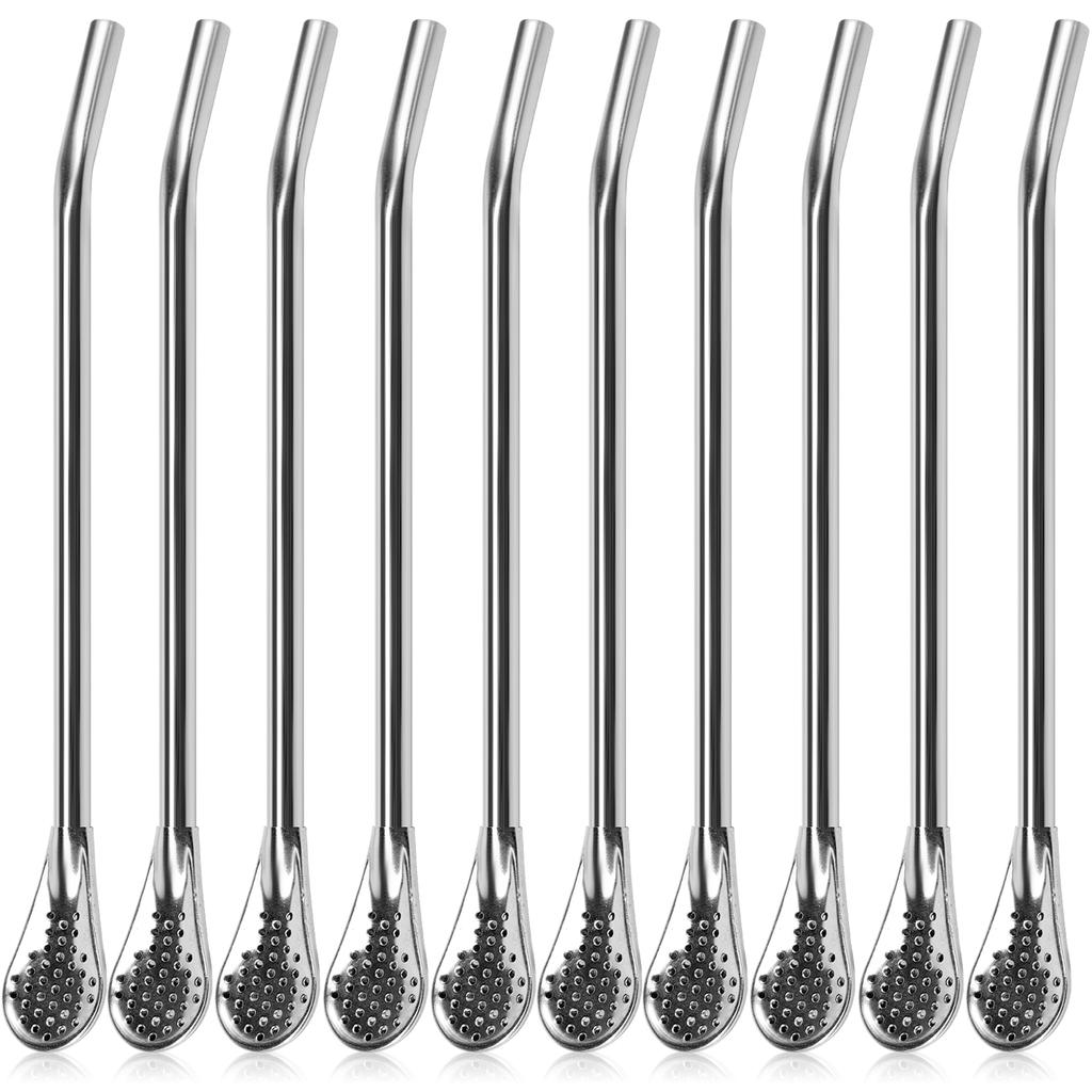 10Pcs Straws Spoon Stainless Steel Straw Spoon 7.2 Inch Yerba Mate Tea Drinking Straws Multifunctional Filtered Spoons Drinking