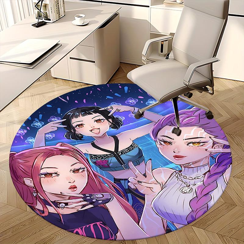 1pc Anime Design Round Carpet - Office Chair Mat, Non-Slip Rug for Home Decor, Living Room, Bedroom, Game Room, Seasonal Gift, Suitable for All Season