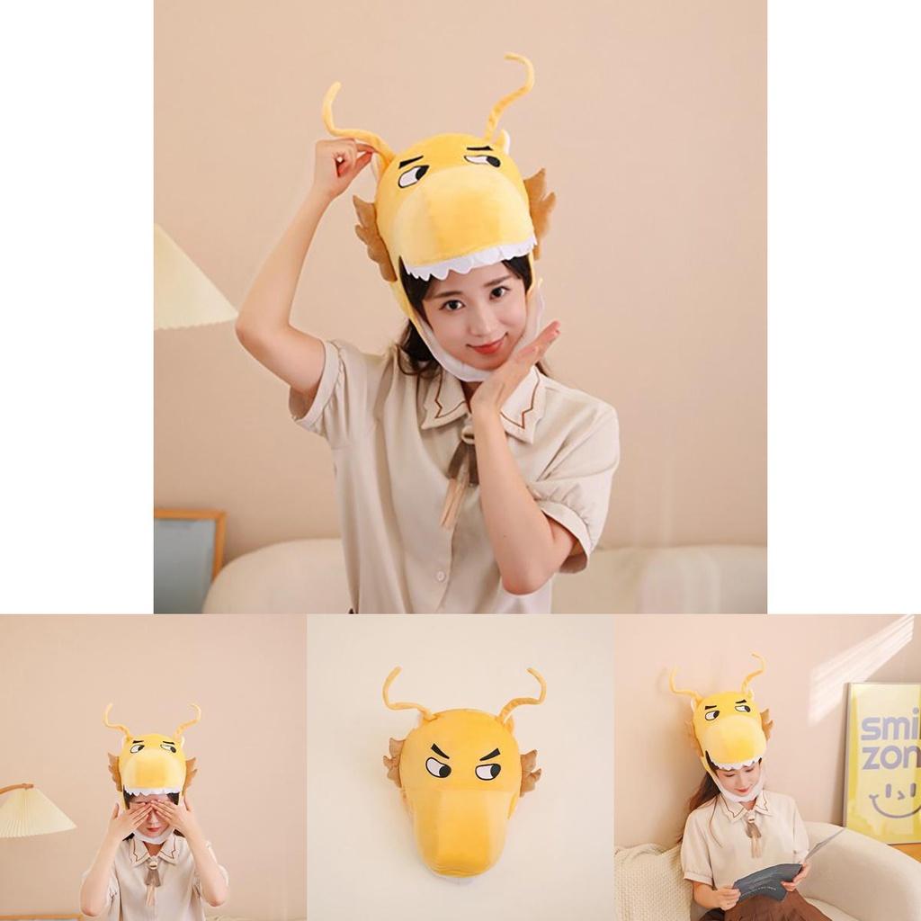 Оптовая Золотая шляпа с головой дракона для фотореквизита и выступлений, мультяшная плюшевая шляпа, талисман года)