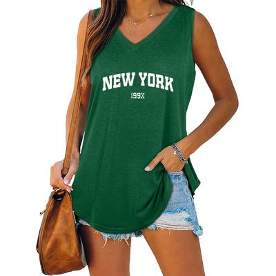 Летняя мода Принтованная майка Женская Повседневная с V-образным вырезом Без рукавов