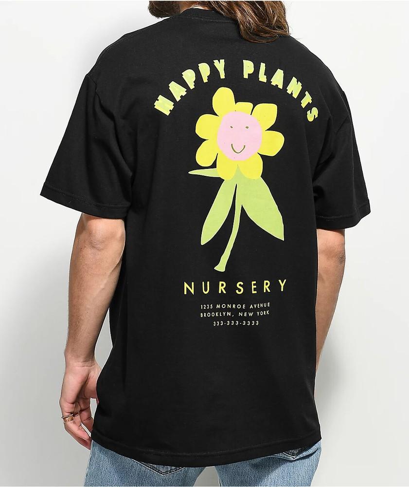 A-Lab Mens Happy Plants Nursery Black T-Shirt New,