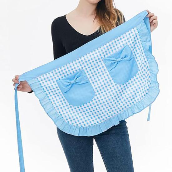 Кухонный фартук Yousheng с двойными карманами, отделанный оборками полуфартук с регулируемыми завязками, фартук для кондитерской промышленности в западном стиле