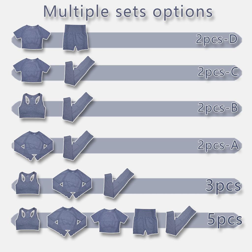 Бесшовный женский комплект для йоги, 3/5 шт., спортивная одежда для тренировок, одежда для спортзала, укороченный топ с длинными рукавами для фитнеса, леггинсы с высокой талией, спортивные костюмы