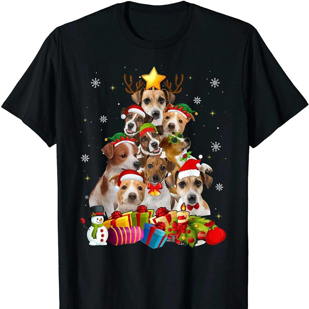 Jack Russell Terrier Christmas Tree Funny Dog Lovers Xmas Gift TShirt 100 Cotton ONeck Short Sleeve Casual Unisexs Tshirt