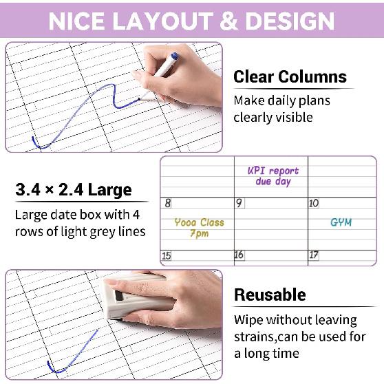 Dry Erase Calendar for Wall - Undated 3 Month Wall Calendar, 28'' x 40'', Erasable & Reble Wall Calendar, Dry Erase Calendar for Home, Office and