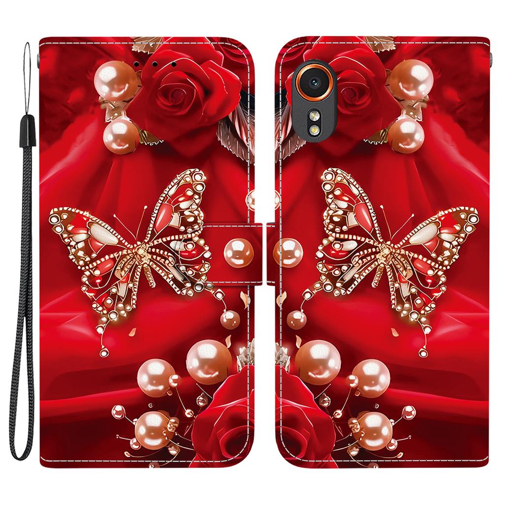 For Samsung Galaxy Xcover7 Leather Case Stand Wallet Pattern Printing Phone Cover with Wrist Strap