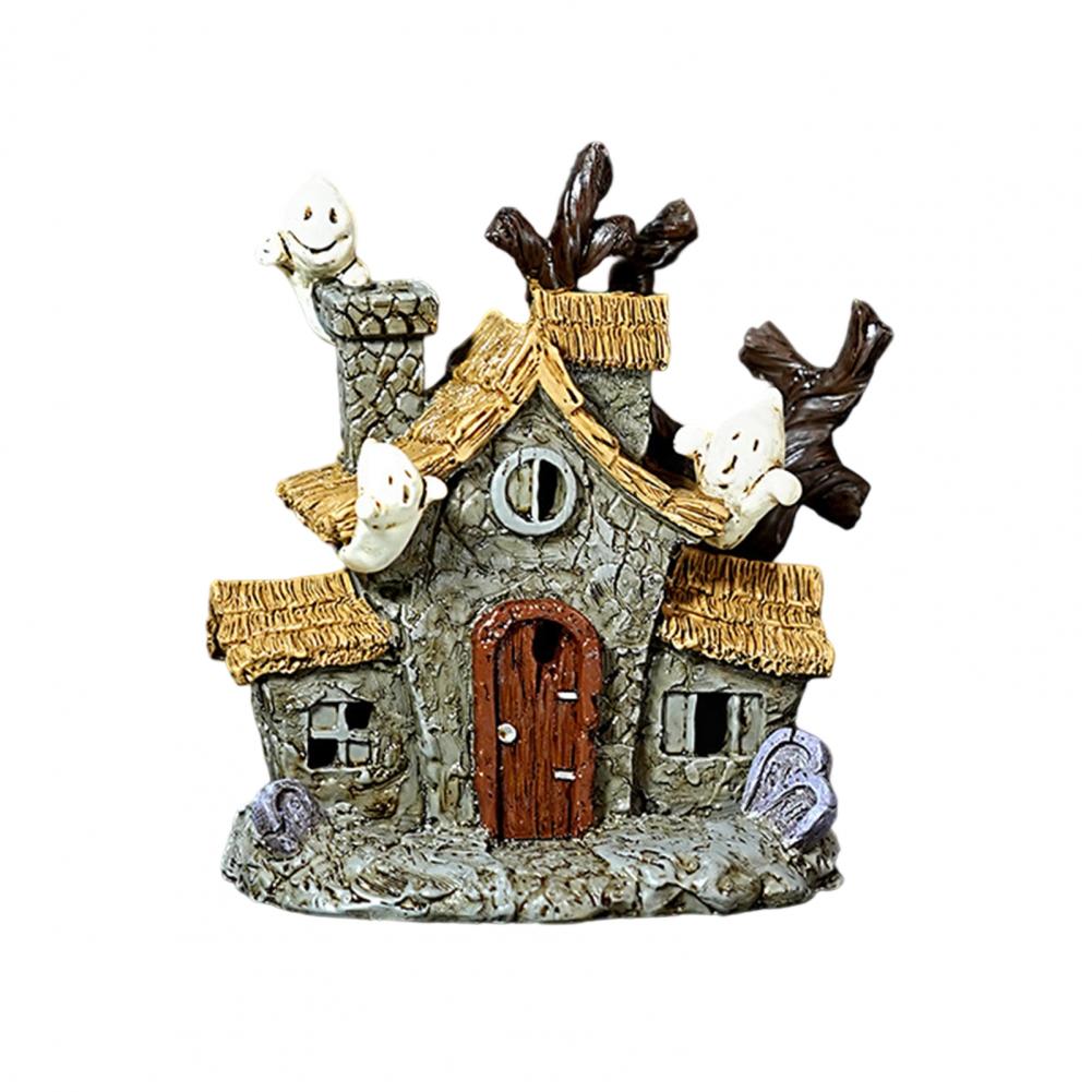 Украшения на тему Хэллоуина Жуткий набор смоляных украшений на Хэллоуин с домом с привидениями, демоном, корнем, надгробным камнем, светодиодной подсветкой, тыквой