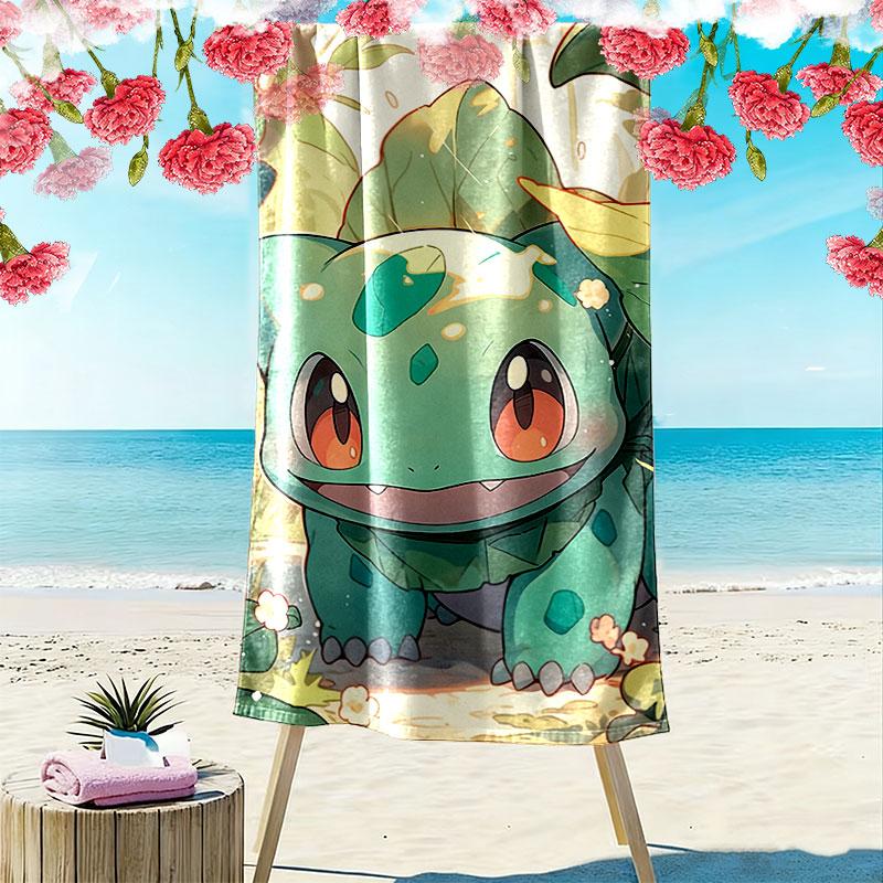 Bulbasaur Print Beach Towel, Large Soft Quick Dry Towel for Beach Camping Swimming