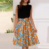 Women's Fashion Casual Lace-up Sleeveless Round Neck Splicing Short Dress