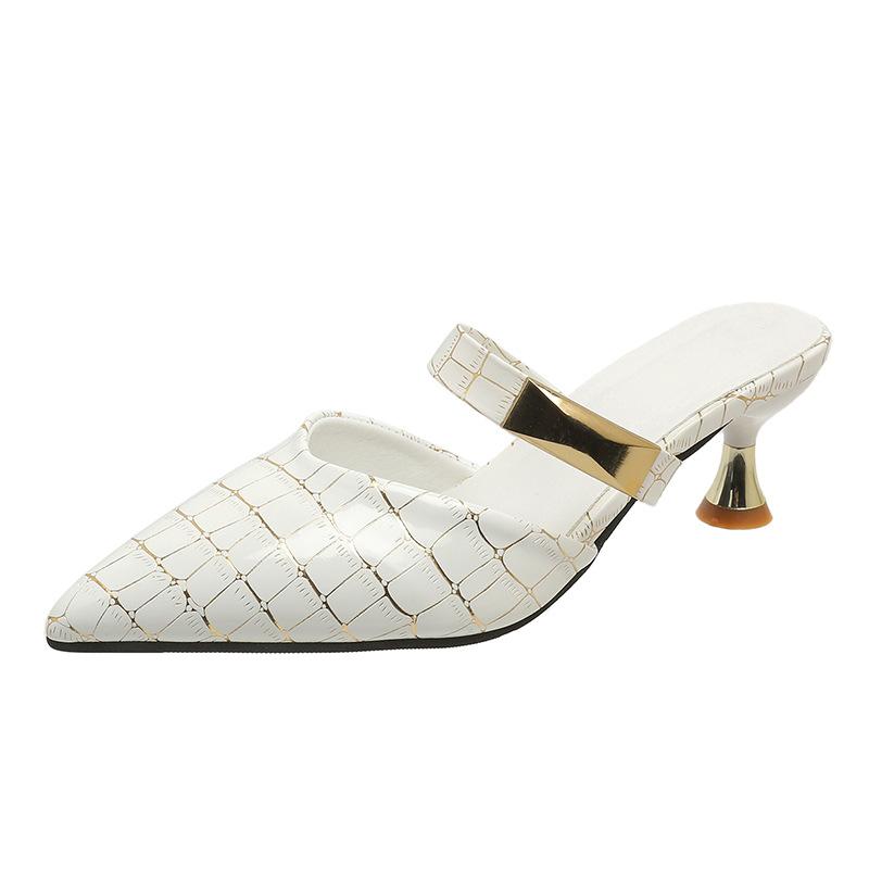 2024 Summer New Comfortable Pointed Toe Women Slippers Casual Fashion Women High Heels Elegant Outdoor Round Heel Slide