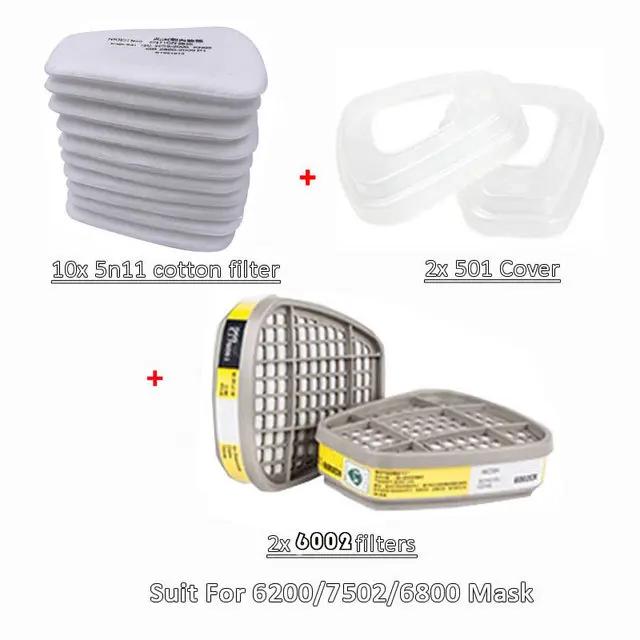 6001/6002/6004 Cartridge Box 5N11 Cotton Filters Sets For 3m 6200/7502/6800 Dust Gas Mask Respirator Chemical Painting Spraying