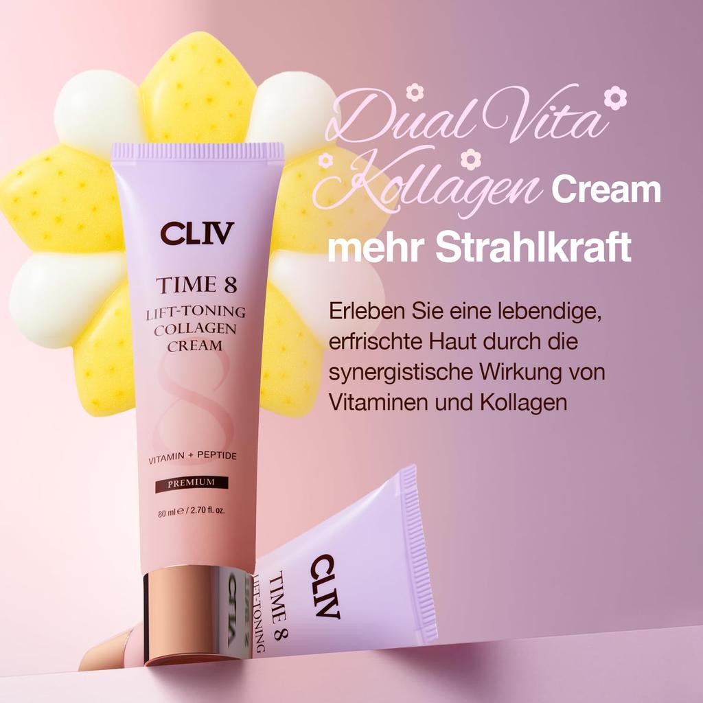 CLIV Time 8 Коллагеновый крем для лица - Увлажняющий, Подтягивающий, Витамины, Пептиды, Ниацинамид - Корейский уход за кожей - 80 мл