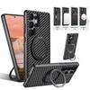 Для Samsung S25 Ultra Кожаный чехол из углеродного волокна с поддержкой беспроводной зарядки Для Galaxy S24 Plus S23 360-градусный вращающийся кронштейн Магнитная крышка