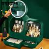 Настольный органайзер со светодиодной подсветкой в ​​форме яйца, HD-зеркало, органайзер для макияжа, креативная коробка для хранения косметики, переносная коробка для красоты