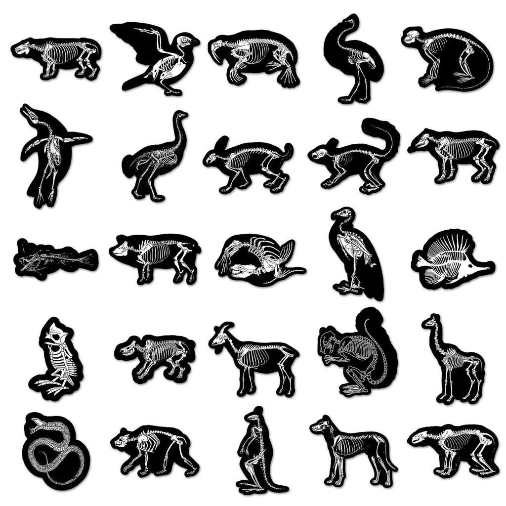 50 Animal Skeleton Stickers: Colorful Bone Art for Journals & Decor
