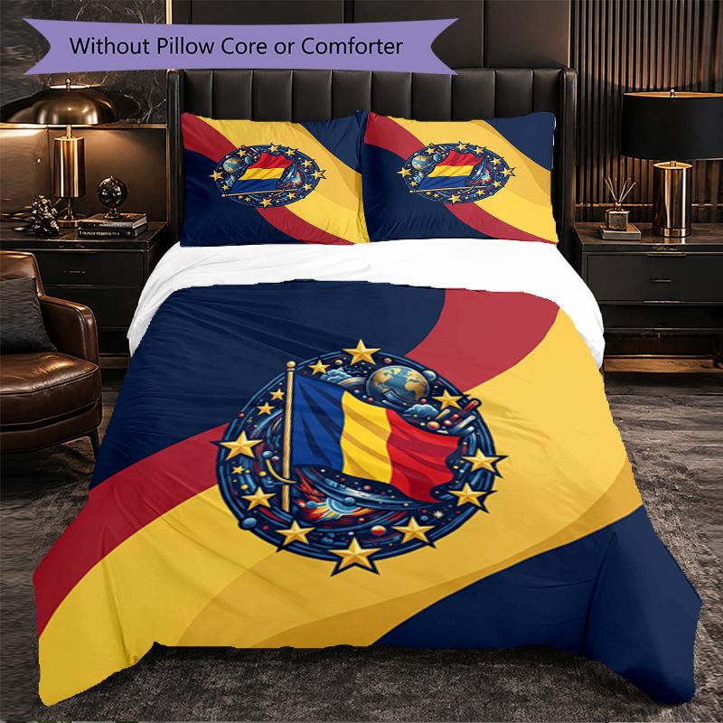 Romania Football Pattern 3 Pieces Bedding Set Soft Microfiber Duvet Cover with Pillow Cases for Bedroom