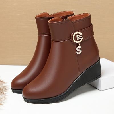 Зимние теплые женские ботильоны на танкетке из толстого плюша с застежкой-молнией, удобные для улицы и снега, элегантные, модные, нескользящие, хлопковые туфли для мам