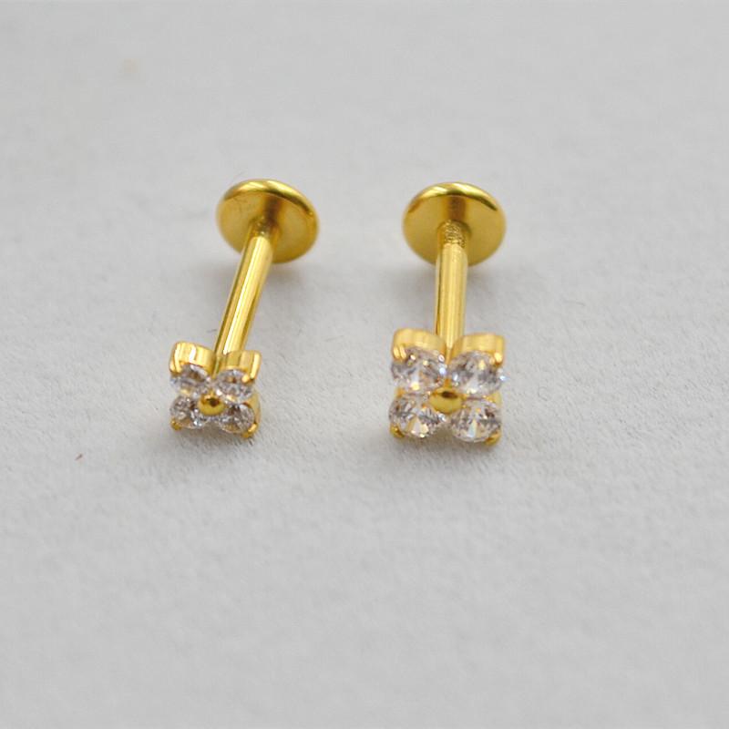 Титановый лабрет-пуссет G23 ASTM F136 с инкрустированным цирконом для пирсинга хряща уха