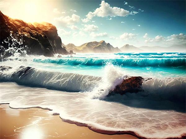 Полная квадратная круглая алмазная живопись, волна, морской пейзаж, домашний декор, вышивка, мозаика, пляжный пейзаж, подарок ручной работы