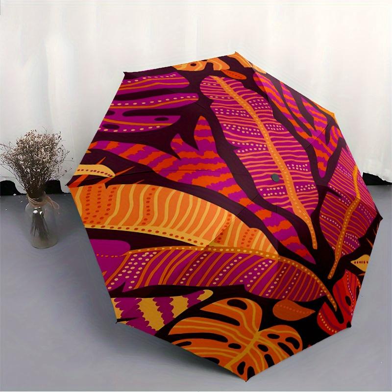 1pc Tropical Leaves Automatic Open/close Folding Compact Umbrella, 8-Rib Sturdy Canopy, Lightweight Portable, Everyday Use, Gift, 125