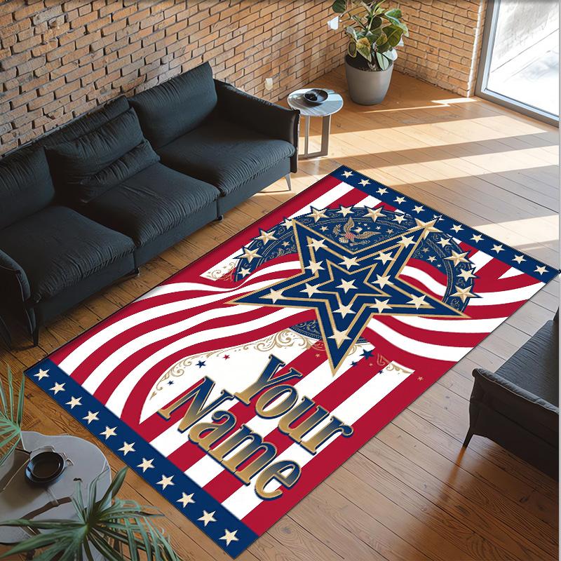 American Patriotic Theme Crystal Velvet Rug Personalized Custom Name Text Soft Floor Mat Home Decor