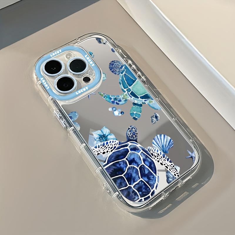 Синий Чехол Для Телефона С Узором Крутой Черепахи Для iPhone 17 16 16e 15 14 13 12 11 Pro Max 8 7 Plus X XS XR SE2 Покрытие Зеркальная Задняя Крышка